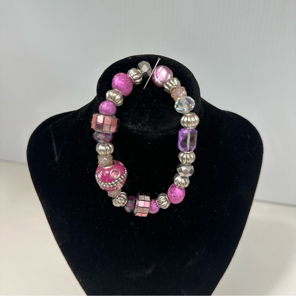 Beaded Stretch Bracelet Lot of 7 Glass Crystal Gem Stones Colorful Charm - Picture 6 of 10